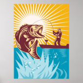 ラージムウスバスフィッシュフライフィッシャーマン魚釣り棒 ポスター (正面)