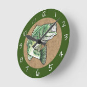 ラージムースジャンピングベース魚釣り ラウンド壁時計 (傾斜)