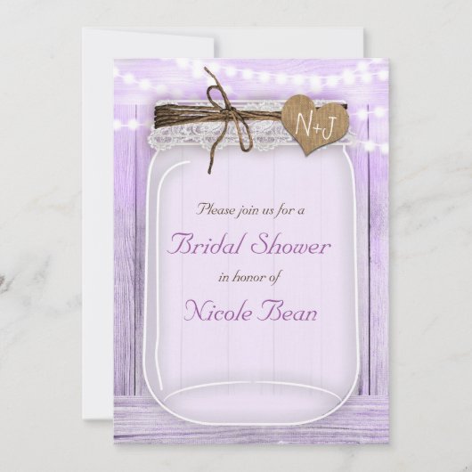 ラージメイソンジャー&ライツラベンダーパープル素朴 招待状 (正面)