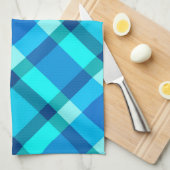 ラージモダンプレイド、コバルトブルー、アクア&ターコイズ キッチンタオル (四つ折り)