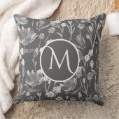 ラージモノグラムイニシャルロマンチックグレーフローラ クッション (ブランケット)