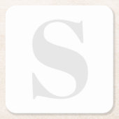 ラージモノグラム任意のイニシャルニュートラルライトグレー スクエアペーパーコースター (正面)