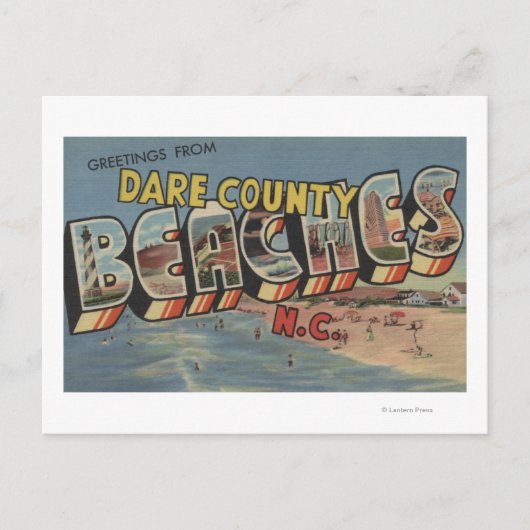 ラージレターのシーン – Dare Countyビーチ, NC ポストカード (正面)