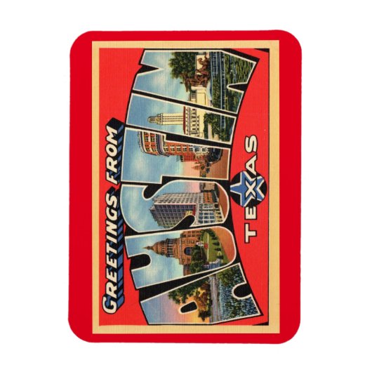 ラージレターグリーティングオースティンテキサス州ヴィンテージスタイル マグネット (縦)