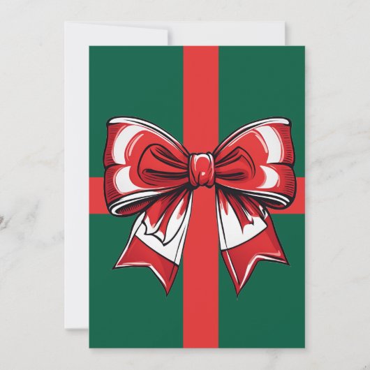 ラージレッドボウグリーンクリスマスデコーホリデーブライト 招待状 (正面)