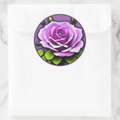 ラージ鮮やかパープルバラフローライラストレーション ラウンドシール (バッグ)