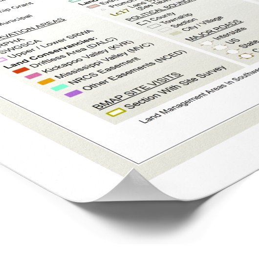 ラージ |ウィスコンシン州南西部の土地管理地区の地図 ポスター (角)