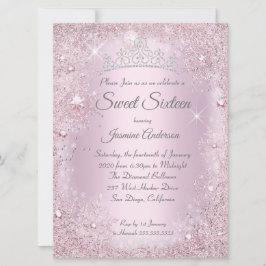 ラージ ピンク シルバー ウィンター ワンダーランド スウィート 16 ティアラ 招待状
