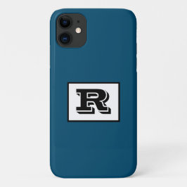 ラージ・ボールド・アウトライン・ブラック・モノグラム、オーシャンブルー iPhone 11 ケース