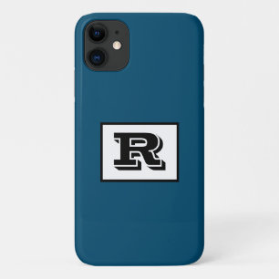 ラージ・ボールド・アウトライン・ブラック・モノグラム、オーシャンブルー iPhone 11 ケース