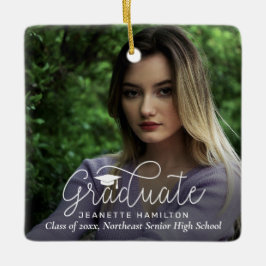 ラーススクリプト両面フォト卒業 セラミックオーナメント