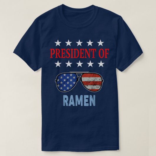 ラーメおもしろいン愛好家USA国旗 Tシャツ (デザイン正面)