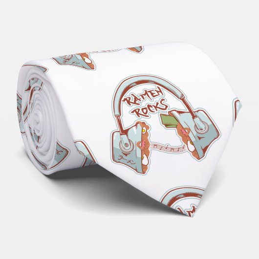 ラーメンおもしろいボウルヘッドフォン音楽とラーメン ネクタイ (ロール)