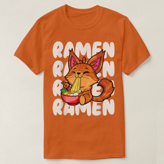ラーメンおもしろい主食ラーメン猫かわいい Tシャツ (デザイン正面)
