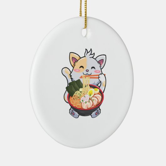 ラーメンおもしろい猫アニメかわいい日本のラーメン大好き セラミックオーナメント (右)