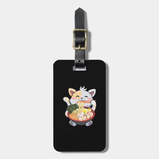 ラーメンおもしろい猫アニメかわいい日本のラーメン大好き ラゲッジタグ (正面縦)