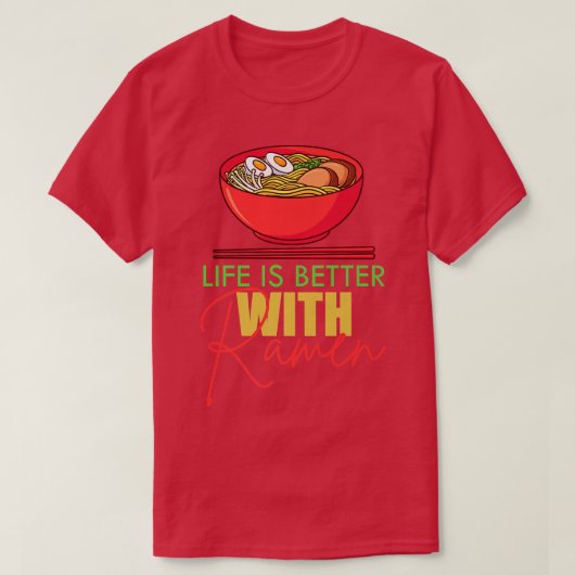 ラーメンおもしろい食べ日本の麺アニメ好き Tシャツ (デザイン正面)