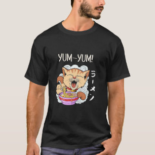 ラーメンかわいいかわいい猫食べのラーメン麺 Tシャツ