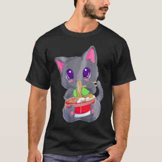ラーメンかわいいアニメ猫 Tシャツ