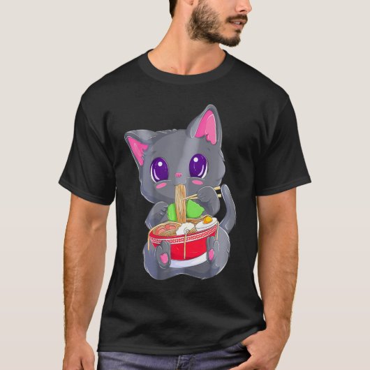 ラーメンかわいいアニメ猫 Tシャツ (正面)