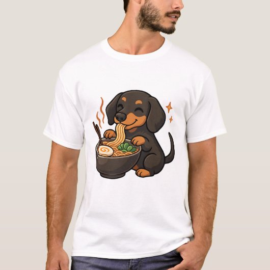 ラーメンかわいいダックスフント Tシャツ (正面)