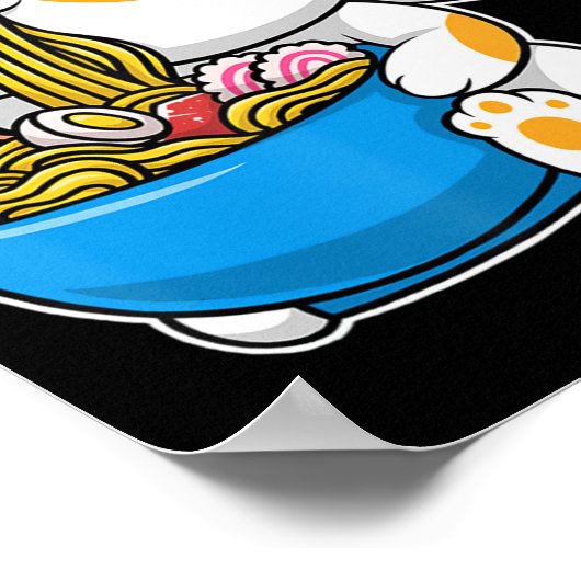 ラーメンかわいい猫かわいい日本のアニメ食べ物ねこ猫 ポスター (角)