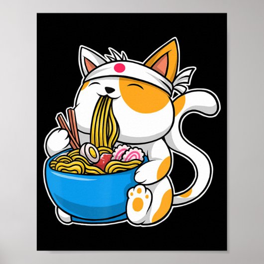 ラーメンかわいい猫かわいい日本のアニメ食べ物ねこ猫 ポスター (正面)