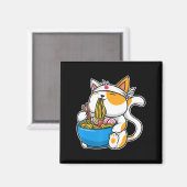 ラーメンかわいい猫かわいい日本のアニメ食べ物ねこ猫 マグネット (正面/裏面)
