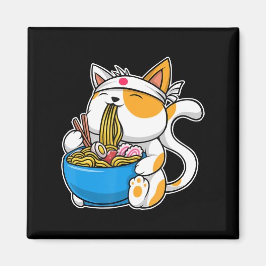 ラーメンかわいい猫かわいい日本のアニメ食べ物ねこ猫 マグネット (正面)