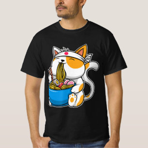 ラーメンかわいい猫かわいい日本のアニメ食べ物ねこ猫 Tシャツ