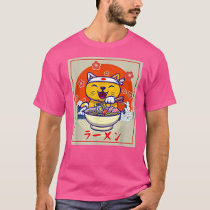 ラーメンかわいい猫かわいい日本のアニメ食べ物ねこT Tシャツ