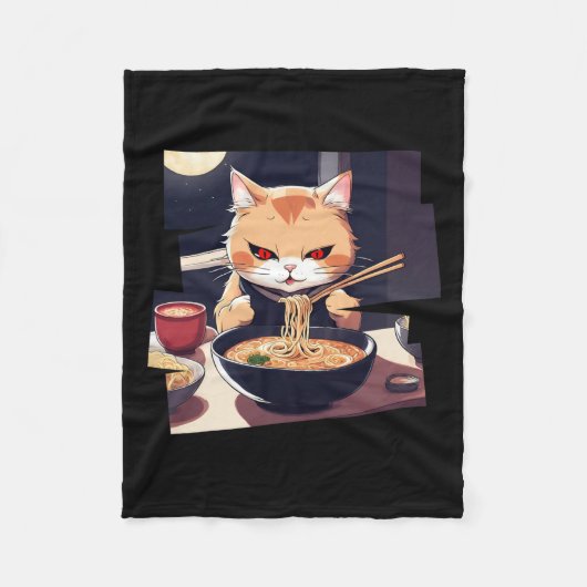 ラーメンかわいい猫アニメ1 フリースブランケット (正面)
