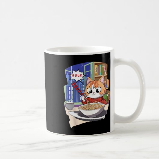ラーメンかわいい猫アニメ コーヒーマグカップ (右)