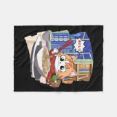 ラーメンかわいい猫アニメ フリースブランケット (正面(横))