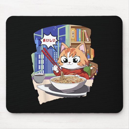ラーメンかわいい猫アニメ マウスパッド (正面)