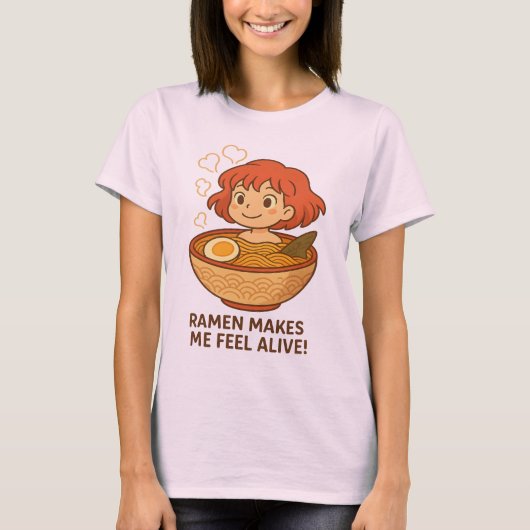 ラーメンで元気になれる!おもしろラーメン好き Tシャツ (正面)