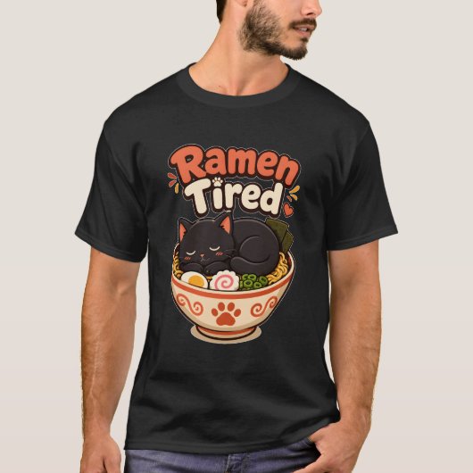 ラーメンで疲れた かわいいヌードルボウル Tシャツ (正面)