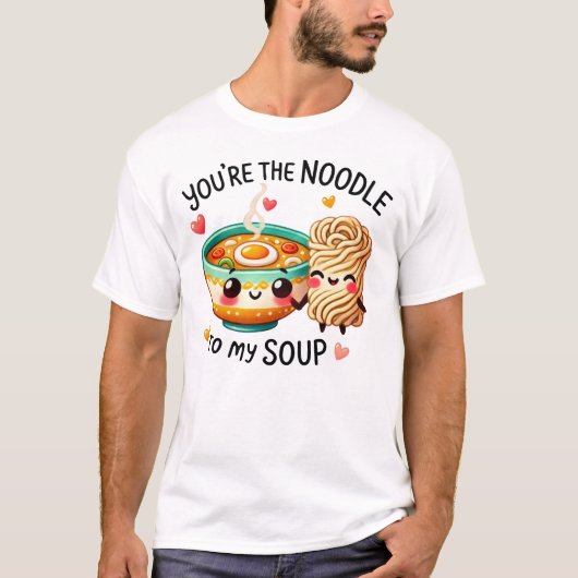 ラーメンとヌードルのかわいいアート Tシャツ (正面)