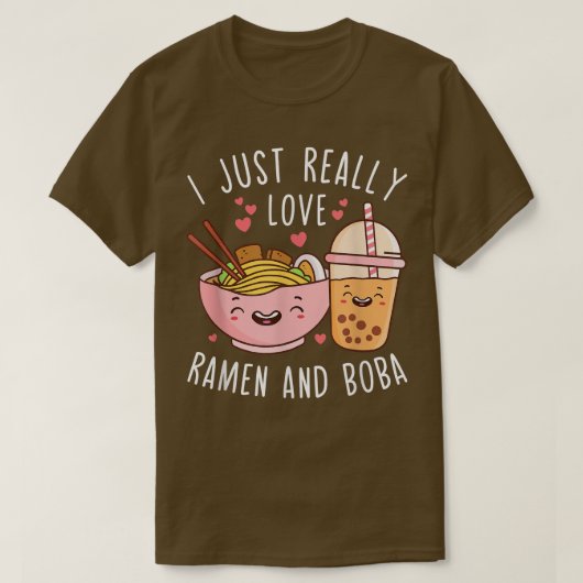 ラーメンとボバブルティーアニメが大好き Tシャツ (デザイン正面)