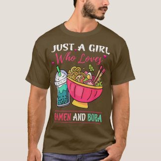 ラーメンと棒茶かわいいGiが大好きな女の子 Tシャツ