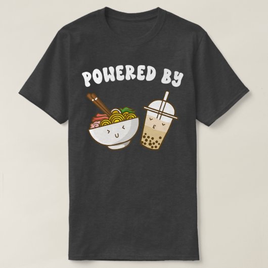 ラーメンと棒茶がパワーキュートなバブルミルクティー Tシャツ (デザイン正面)