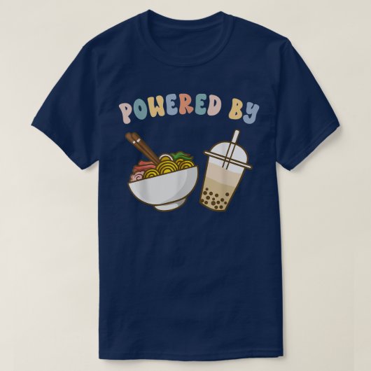 ラーメンと棒茶がパワーキュートなバブルミルクティー Tシャツ (デザイン正面)