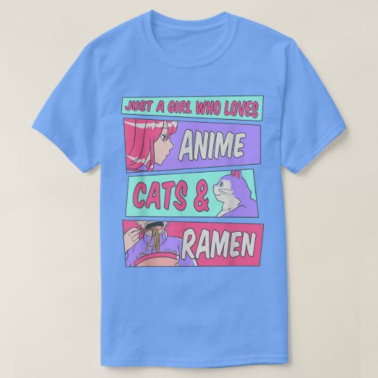 ラーメンと猫好きな女の子オタクかわいい Tシャツ (デザイン正面)