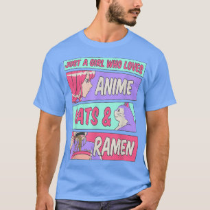 ラーメンと猫好きな女の子オタクかわいい Tシャツ