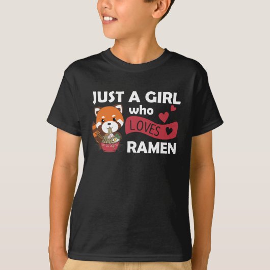 ラーメンと赤パンダが大好きな女の子 Tシャツ (正面)