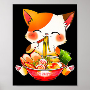 ラーメンねこアニメかわいい日本のフードギフトギアー ポスター