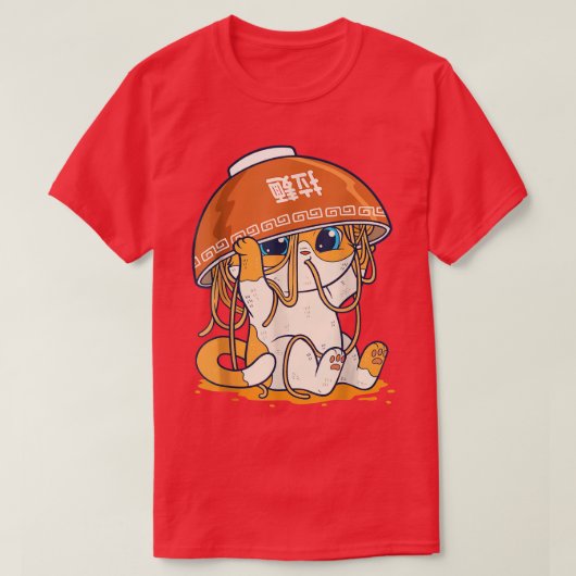 ラーメンねこ食べねこねん食日本の物アニメ Tシャツ (デザイン正面)