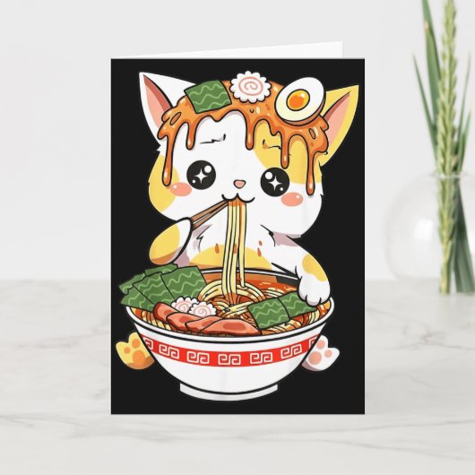 ラーメンねこ デザイン かわいい スタイル 面白い 日本のアニメ カード (正面)