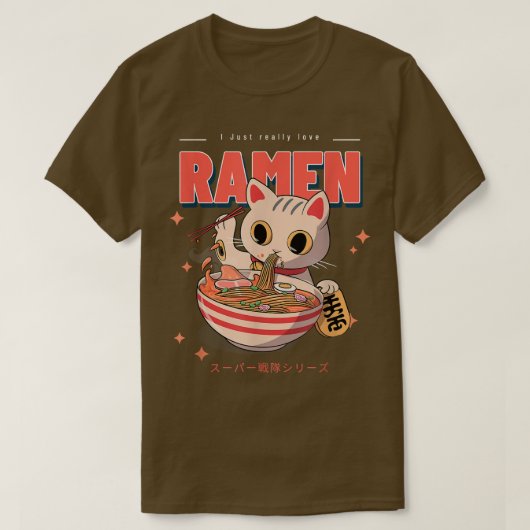 ラーメンのアニメ猫麺が大好き Tシャツ (デザイン正面)