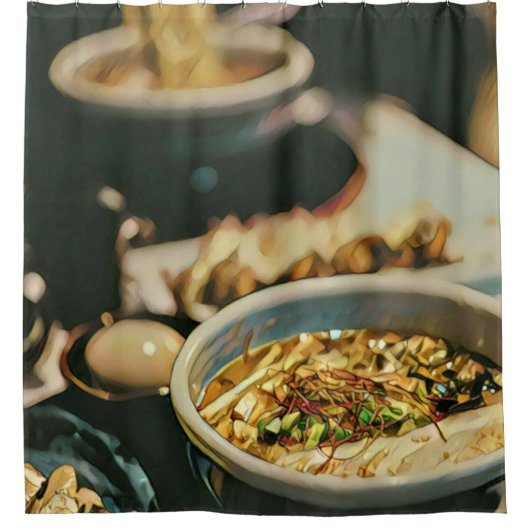 ラーメンのアートワーク シャワーカーテン (正面)